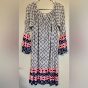 Women’s Midi Dress with Pink & Navy Border Print